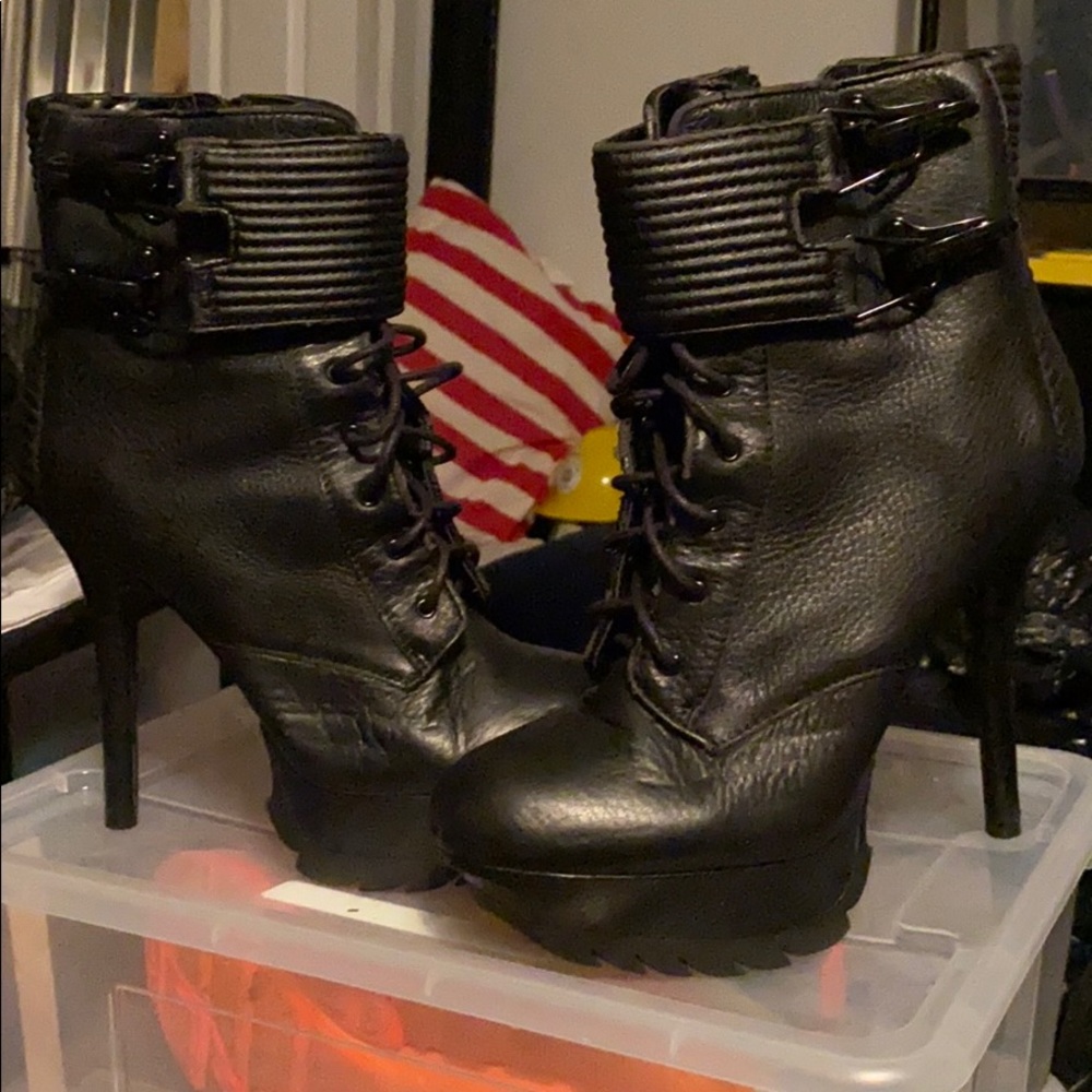 Black high heeled boots